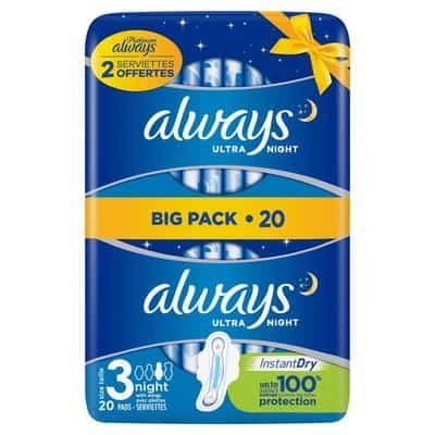 Always Ultra Night (Size 3) Sanitary Towels Wings 20 Pads